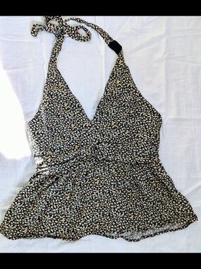 American Eagle Black Smocked Top with Floral Accent